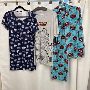 3 PKG SET Disney and Toy Story Pajama Set, mini mouse nighty muppets PJs